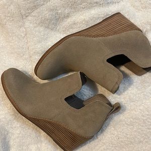 Tom’s suede wedges. Worn once.